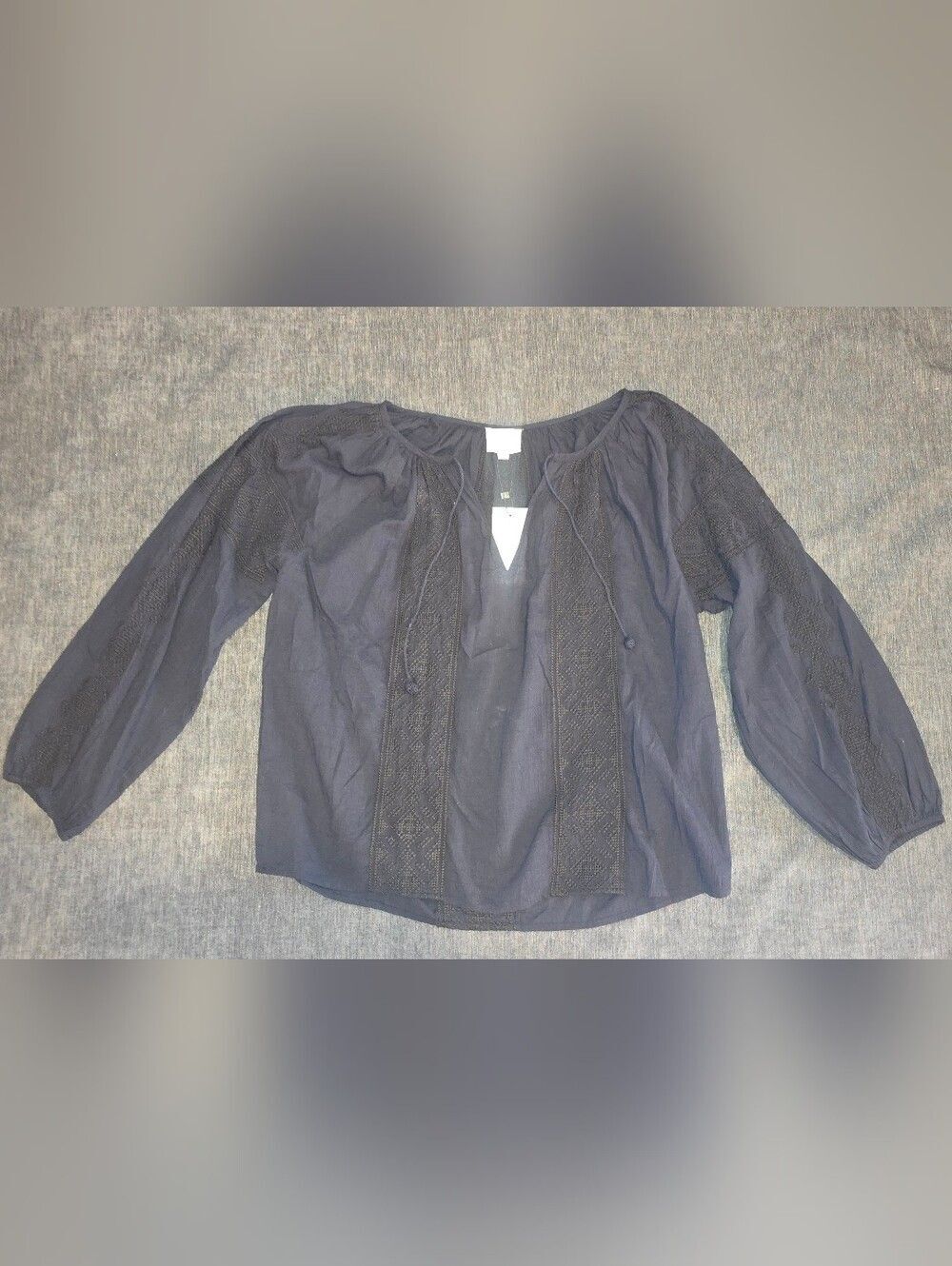 Sundays Trista Top Navy Blue Embroidered Long Sleeve Blouse Small NWT